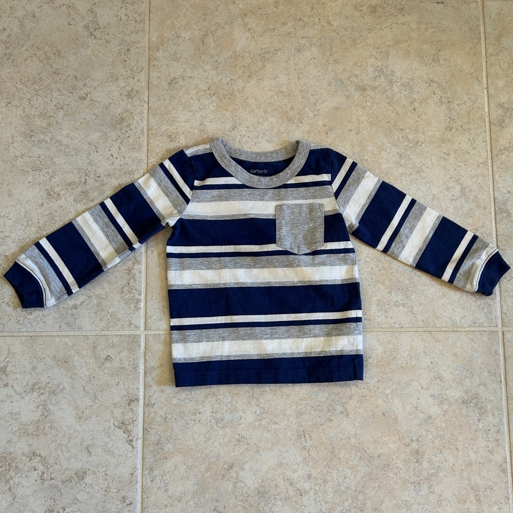 Carter's Striped Long Sleeve Tee, Navy Gray Stripe, 24M